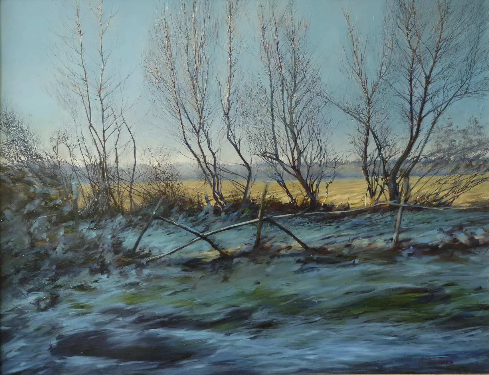 Image of First Frosts. "Impressions" Series. by Maryan Besaga, size: 65Х85 cm, made of oil on canvas, Painting medium, from Ukraine, part of the IMPRESSIONS series, priced at $4000