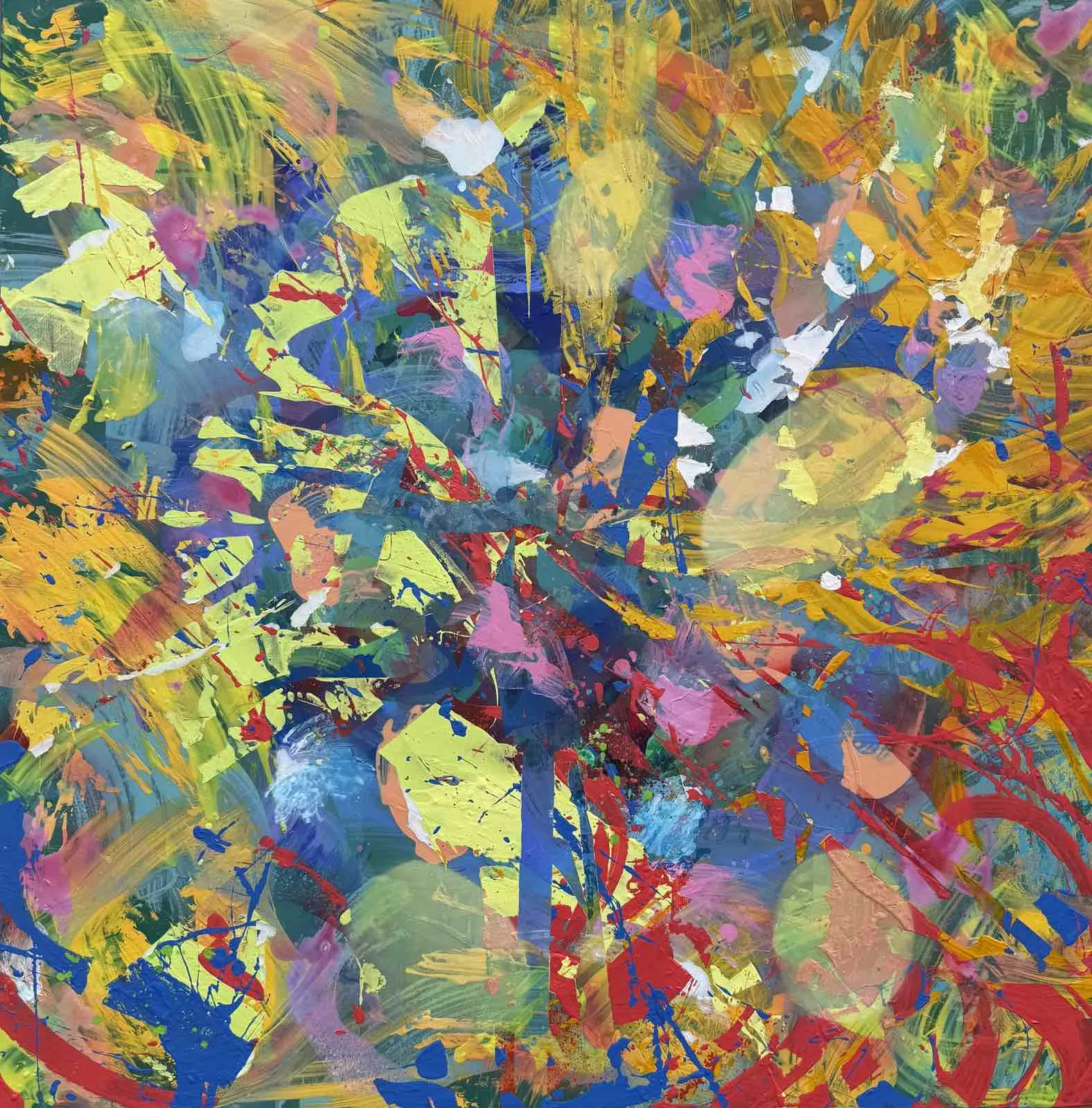 Image of Primrose — "Prima Motus" Series by Maryan Besaga, size: 100x100 cm, made of acrylic on canvas, Painting medium, from Ukraine, part of the PRIMA MOTUS  series, priced at $3500